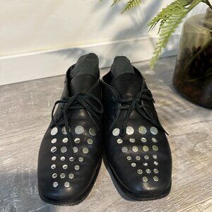 Alexander Wang Black Leather Lace-Up Shoes with Silver Stud Detail - Size 7.5